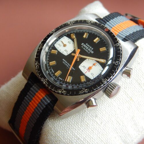 1964 MASSIF CHRONO PANDA SKIN DIVER PLONGÉE 20 ATM SWISS EMPEROR VALJOUX 7733