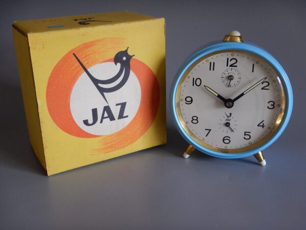 N.O.S. STOCK NEUF ANNÉES 70 PENDULETTE REVEIL JAZ BLEU DANS SA BOITE D'ORIGINE – Image 3