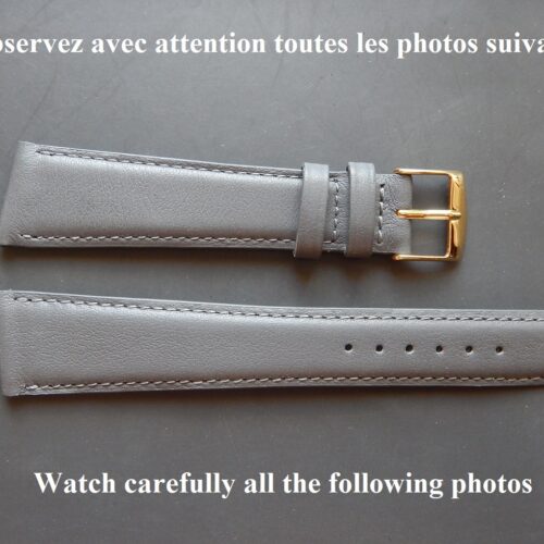 21 mm BRACELET VEAU BOX VÉRITABLE GRIS LISSE COUSU POUR LIP ASYMÉTRIQUE COSMIQUE