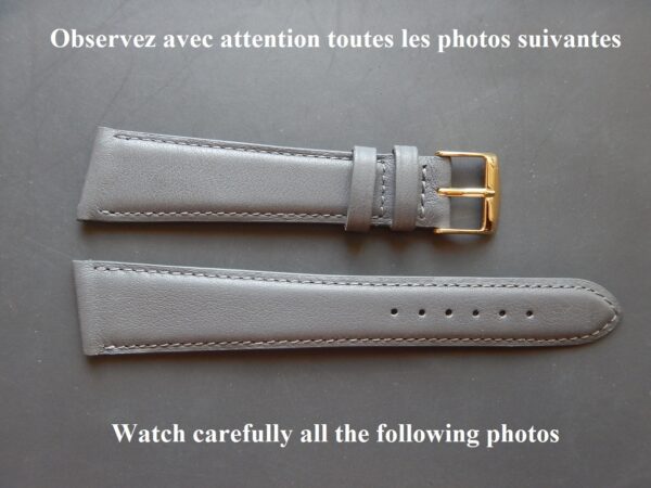 21 mm BRACELET VEAU BOX VÉRITABLE GRIS LISSE COUSU POUR LIP ASYMÉTRIQUE COSMIQUE
