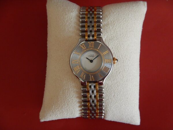LUXUEUSE CARTIER MUST 21 BICOLORE BOUCLE DEPLOYANTE SUPERBE ÉTAT GÉNÉRAL ANNÉES 90 – Image 7