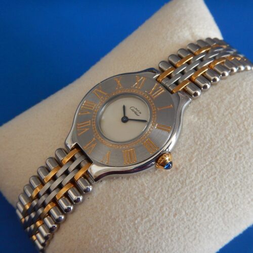 LUXUEUSE CARTIER MUST 21 BICOLORE BOUCLE DEPLOYANTE SUPERBE ÉTAT GÉNÉRAL ANNÉES 90