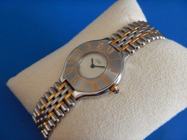 LUXUEUSE CARTIER MUST 21 BICOLORE BOUCLE DEPLOYANTE SUPERBE ÉTAT GÉNÉRAL ANNÉES 90