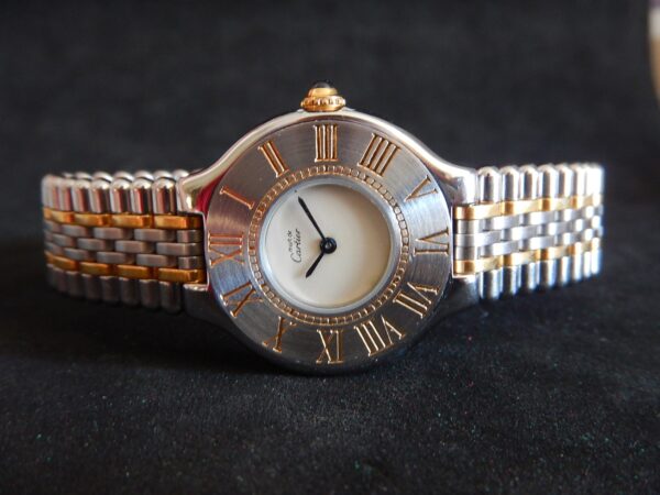 LUXUEUSE CARTIER MUST 21 BICOLORE BOUCLE DEPLOYANTE SUPERBE ÉTAT GÉNÉRAL ANNÉES 90 – Image 4