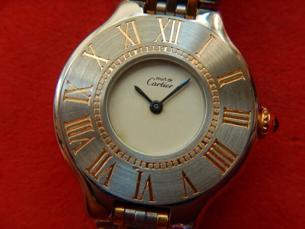 LUXUEUSE CARTIER MUST 21 BICOLORE BOUCLE DEPLOYANTE SUPERBE ÉTAT GÉNÉRAL ANNÉES 90 – Image 8