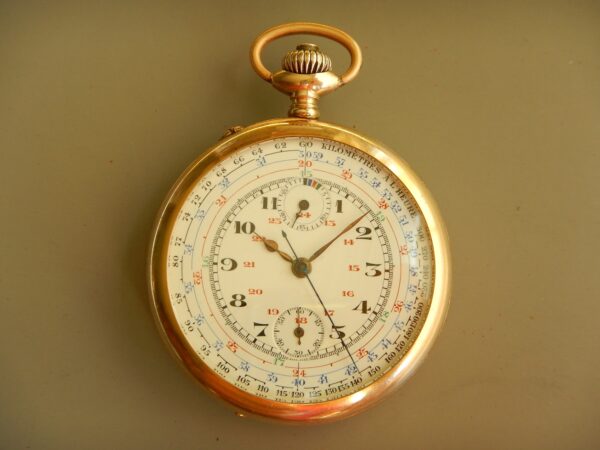 ANNÉES 20 MONTRE DE POCHE CHRONO CADRAN ÉMAIL VALJOUX 24KV SUPER ÉTAT GARANTIE