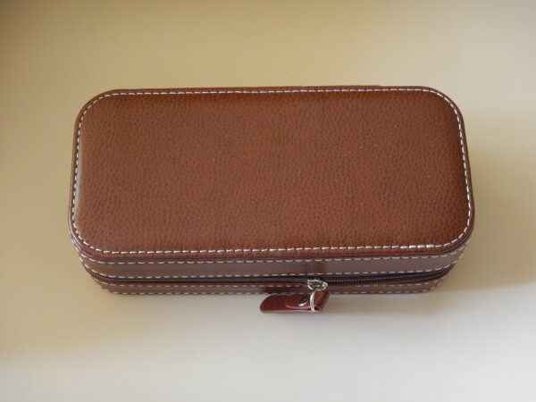 POUR 2 MONTRES BOITE BOX POCHETTE BOITIER COFFRET ETUI MARRON COUTURE BLANCHE – Image 2