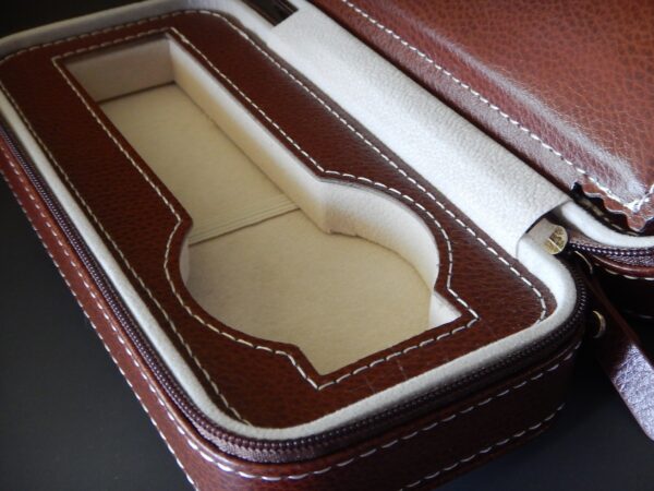 POUR 2 MONTRES BOITE BOX POCHETTE BOITIER COFFRET ETUI MARRON COUTURE BLANCHE – Image 8