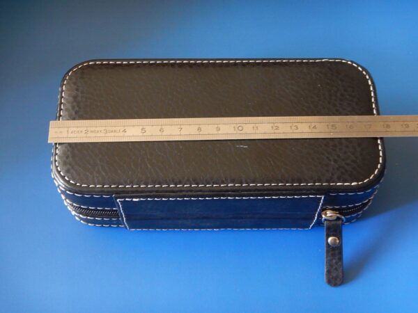 POUR 2 MONTRES BOITE BOX POCHETTE BOITIER COFFRET ETUI NOIR COUTURE BLANCHE – Image 5