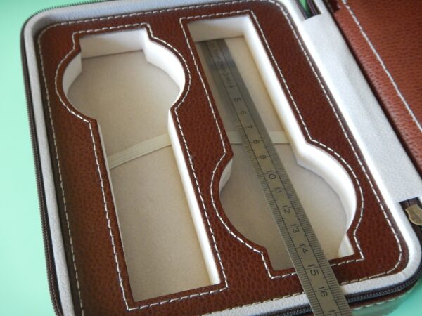 POUR 4 MONTRES BOITE BOX POCHETTE BOITIER COFFRET ETUI MARRON CLAIR COUTURE BLANCHE – Image 9