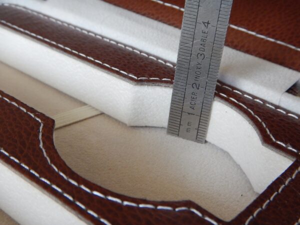 POUR 4 MONTRES BOITE BOX POCHETTE BOITIER COFFRET ETUI MARRON CLAIR COUTURE BLANCHE – Image 10
