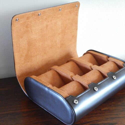POUR 6 MONTRES BOITE BOX POCHETTE BOITIER COFFRET ETUI MARRON FONCÉ COUTURE TON SUR TON