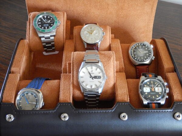 POUR 6 MONTRES BOITE BOX POCHETTE BOITIER COFFRET ETUI MARRON FONCÉ COUTURE TON SUR TON – Image 8