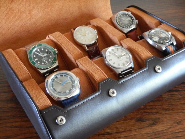 POUR 6 MONTRES BOITE BOX POCHETTE BOITIER COFFRET ETUI MARRON FONCÉ COUTURE TON SUR TON – Image 2