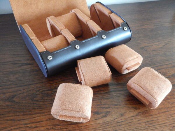 POUR 6 MONTRES BOITE BOX POCHETTE BOITIER COFFRET ETUI MARRON FONCÉ COUTURE TON SUR TON – Image 3