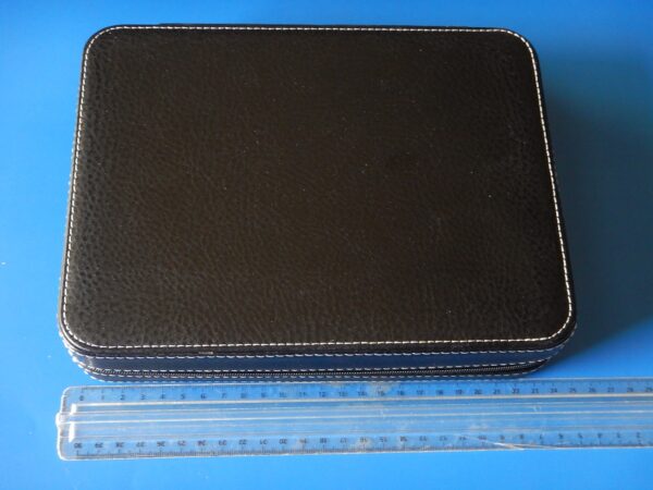 POUR 8 MONTRES BOITE BOX POCHETTE BOITIER COFFRET ETUI NOIR COUTURE BLANCHE – Image 11