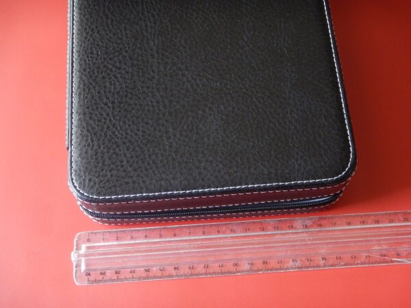 POUR 8 MONTRES BOITE BOX POCHETTE BOITIER COFFRET ETUI NOIR COUTURE BLANCHE – Image 12