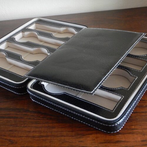 POUR 8 MONTRES BOITE BOX POCHETTE BOITIER COFFRET ETUI NOIR COUTURE BLANCHE