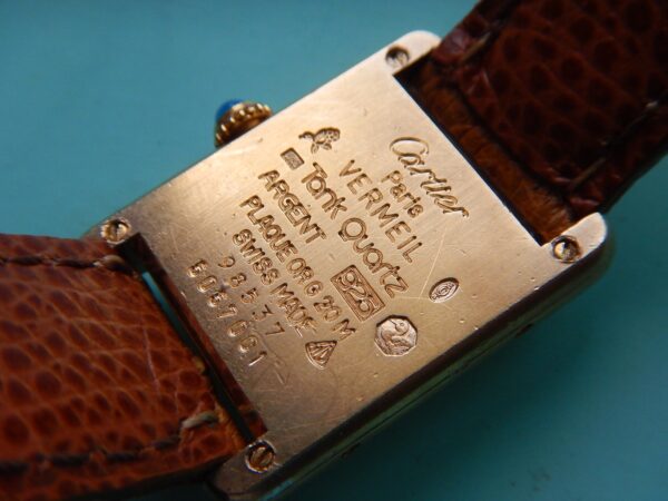 CARTIER TANK MUST VERMEIL BOUCLE DEPLOYANTE RARE CADRAN 3 ORS DANS SA POCHETTE – Image 10