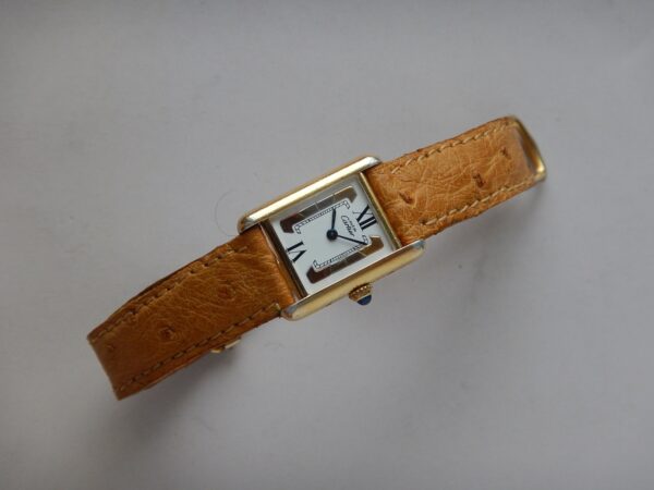 CARTIER TANK MUST VERMEIL BOUCLE DEPLOYANTE RARE CADRAN 3 ORS DANS SA POCHETTE – Image 9