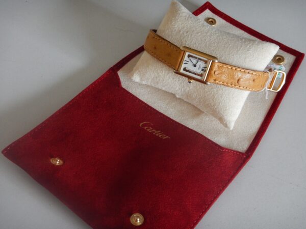 CARTIER TANK MUST VERMEIL BOUCLE DEPLOYANTE RARE CADRAN 3 ORS DANS SA POCHETTE – Image 6