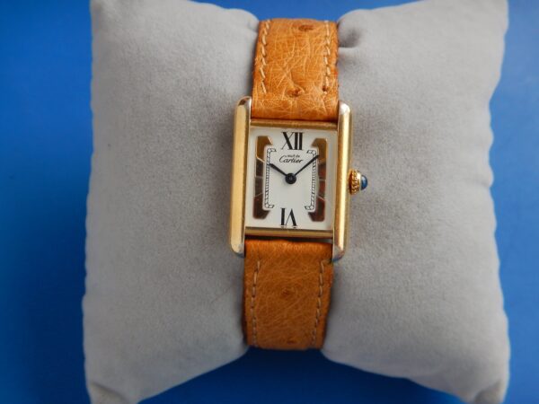 CARTIER TANK MUST VERMEIL BOUCLE DEPLOYANTE RARE CADRAN 3 ORS DANS SA POCHETTE – Image 2