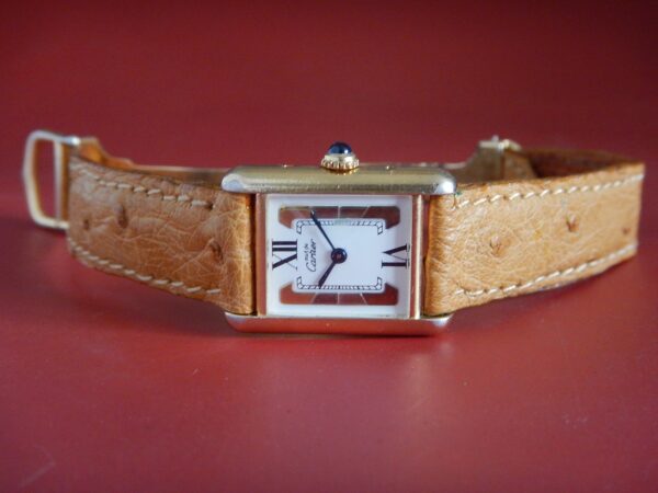 CARTIER TANK MUST VERMEIL BOUCLE DEPLOYANTE RARE CADRAN 3 ORS DANS SA POCHETTE – Image 3