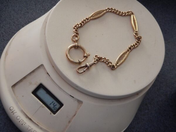 CHAÎNE OR MASSIF 14,8 GRAMME GILETIÈRE POUR MONTRE DE POCHE À GOUSSET DÉBUT XXe – Image 3