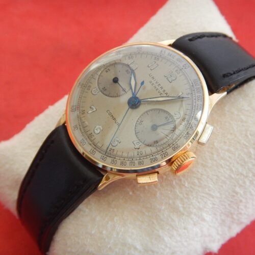 1940' CHRONO UNIVERSAL GENEVE COMPAX OR 18K Cal. 386 COMPLETE SERVICE SUPER ÉTAT