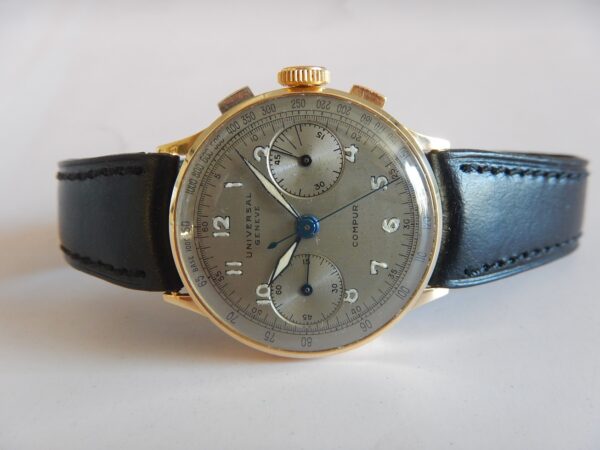 1940' CHRONO UNIVERSAL GENEVE COMPAX OR 18K Cal. 386 COMPLETE SERVICE SUPER ÉTAT – Image 7