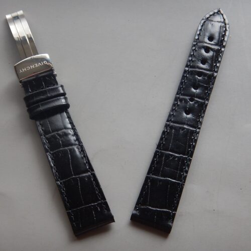 16 mm LUXE GIVENCHY BRACELET + BOUCLE DÉPLOYANTE VEAU FACON ALLIGATOR NOIR COUSU
