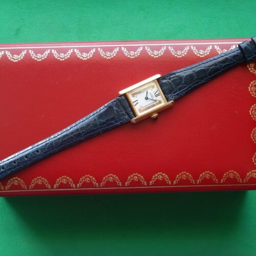 CARTIER TANK MUST VERMEIL BOUCLE DEPLOYANTE RARE CADRAN 3 ORS DANS SON COFFRET