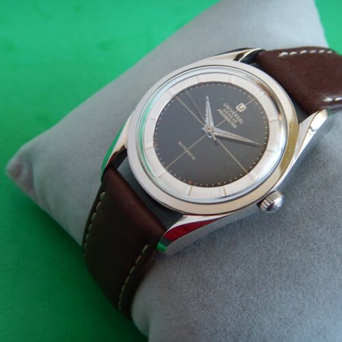 1954 UNIVERSAL GENEVE POLEROUTER BLACK DIAL CROSSHAIR COMPLETE SERVICE TOP ÉTAT
