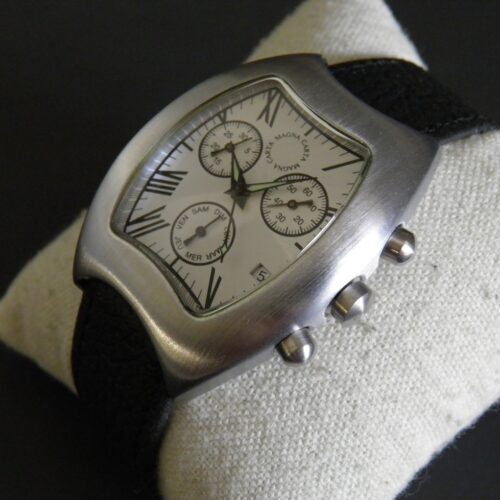 90' ATYPIQUE CHRONO TONNEAU MAGNA CARTA STOCK NEUF ACIER BROSSÉ SWISS ISA 8172