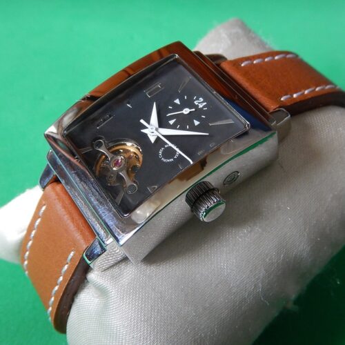 COEUR OUVERT NEUVE AUTOMATIC ACIER RECTANGLE GMT 24H 2e FUSEAU HORAIRE GARANTIE